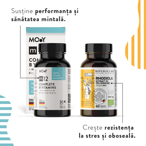 Mental Clarity, pachet promotional (Rhodiola + m12 Complete B Vitamins + Magnesium Bisglycinate)